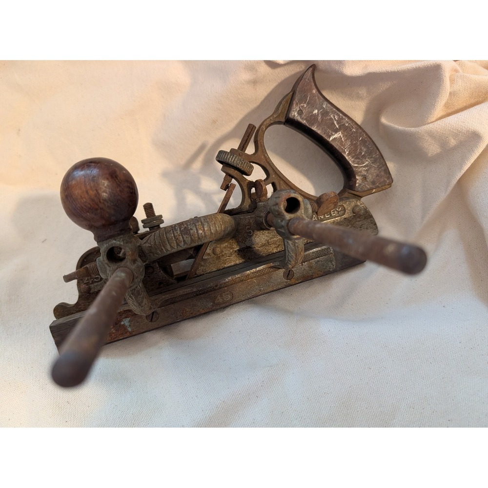 Antique Stanley No 45 Combination Plow Plane Woodworking Tool Cast Iron Rustic